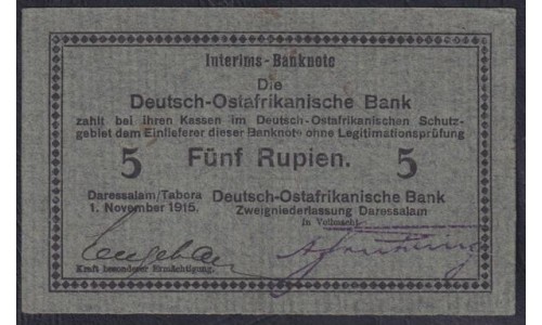 я, Восточная Африка 5 рупий 1.11.1915 года Восточноафриканского Банка (GERMAN EAST AFRICA 5 Rupien Deutsch-Ostafrikanische Bank 1.11.1915) P 35: UNC