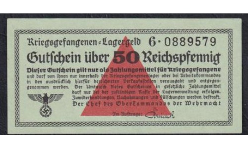 Германия, лагерные деньги 50 Рейхcпфеннингов 1939/45 год, 6.0889579 (50 Reichspfennig Lagergeld 1939/45 year, RAR) Ro 517b: UNC