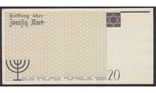 Еврейское Гетто Литцманнштадт, Польша город Лодзь 20 марок 1940 года, 1 тип (POLAND 20 Mark 1940 Litzmannstadt Ghetto ) P:  UNC--