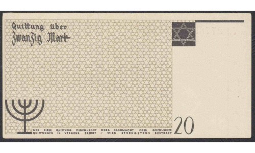 Еврейское Гетто Литцманнштадт, Польша город Лодзь 20 марок 1940 года, 2 тип (POLAND 20 Mark 1940 Litzmannstadt Ghetto ):  aUNC