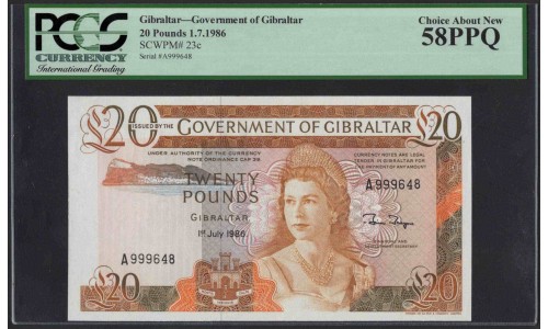 Гибралтар 20 фунтов 1986 (Gibraltar 20 pounds 1986) P 23c : PCGS Choice About New 58 PPQ