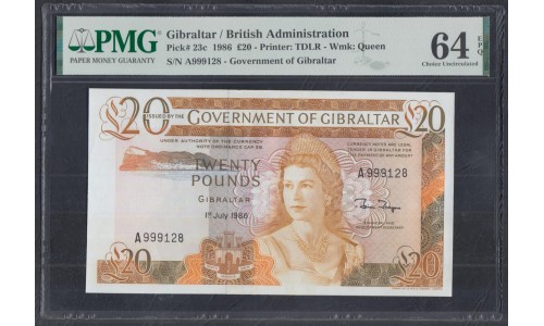 Гибралтар 20 фунтов 1986 (Gibraltar 20 pounds 1986) P 23c: UNC PMG 64 EPQ