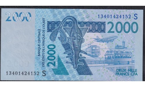 Западные Африканские Штаты (Гвинея - Биссау) 2000 франков 2013 года (West African States (GUINE-BISSAU) 2000 francs 2013) P916Sm: UNC