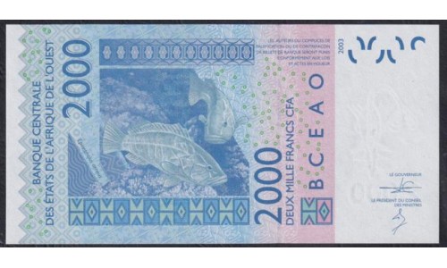 Западные Африканские Штаты (Гвинея - Биссау) 2000 франков 2013 года (West African States (GUINE-BISSAU) 2000 francs 2013) P916Sm: UNC