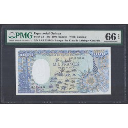 Гвинея Экваториальная 1000 франков 1985, С Ошибкой (GUINEA ECUATORIAL 1000 francos 1985, ERROR) P 21 : UNC PMG 66 EPQ
