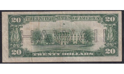 Гавайи 20 долларов США 1934А(1942) года, нечастые (20 Dollar 1934A (1942) Federal Reserve Bank - L (San Francisco Branch) - brown seal Overprint "Hawaii") P 41(2): VF