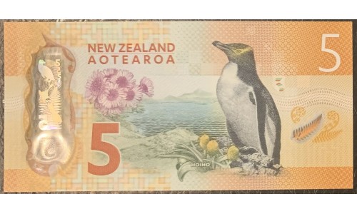 Новая Зеландия 5 долларов 2015 год, полимер пластик (New Zealand 5 dollars 2015, Polymer plastic) P 191 : UNC