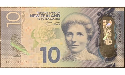 Новая Зеландия 10 долларов 2015 год, полимер пластик (New Zealand 10 dollars 2015, Polymer plastic) P 192 : UNC