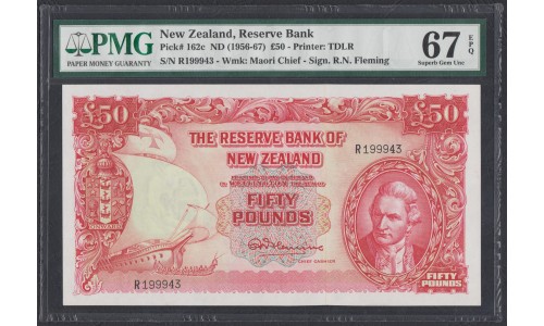 Новая Зеландия 50 фунтов 1956-1967 годы, РЕДКОСТЬ!!! (New Zealand 50 Pounds 1956-1967) P 161d: UNC 67!!!!!!
