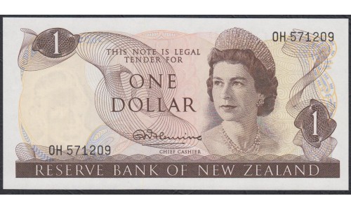 Новая Зеландия 1 доллар 1967-68 год (New Zealand 1 dollar 1967-68) P 163a: UNC 