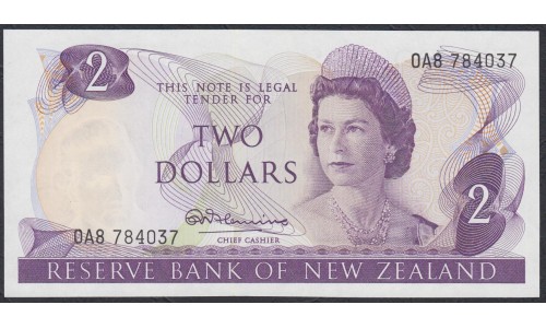 Новая Зеландия 2 доллара 1967-68 год (New Zealand 2 dollars 1967-68) P 164a: UNC 