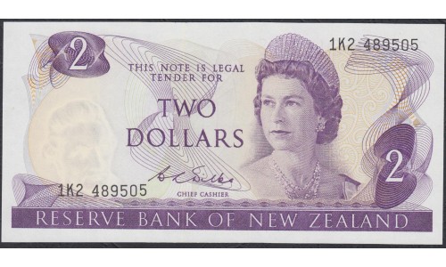 Новая Зеландия 2 доллара 1968-75 год (New Zealand 2 dollars 1968-75) P 164b: UNC 