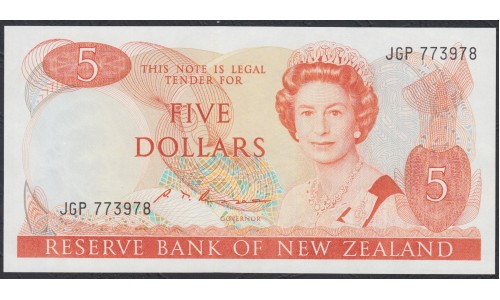 Новая Зеландия 5 долларов 1985-89 год (New Zealand 5 dollars 1985-89) P 171b: UNC