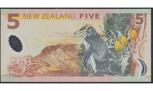 Новая Зеландия 5 долларов 1999-2014 год, полимер пластик (New Zealand 5 dollars 1999-2014, Polymer plastic) P 185c: UNC