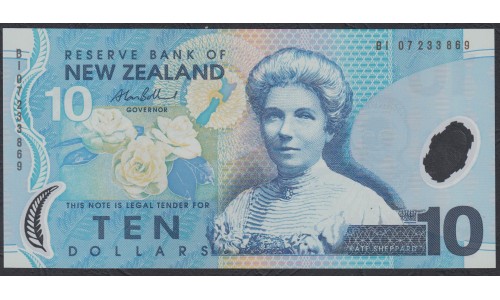 Новая Зеландия 10 долларов 2007 год, полимер пластик (New Zealand 10 dollars 2007, Polymer plastic) P 186b: UNC