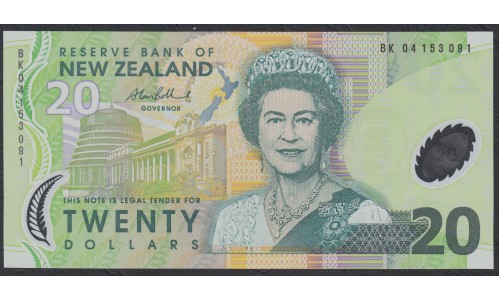 Новая Зеландия 20 долларов 2006 год, полимер пластик (New Zealand 20 dollars 2006, Polymer plastic) P 187b: UNC