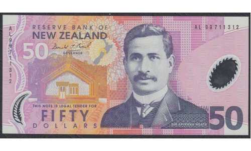 Новая Зеландия 50 долларов 1999 год, полимер пластик, серия AL и BC (New Zealand 50 dollars 1999, Polymer plastic) P 188a: UNC