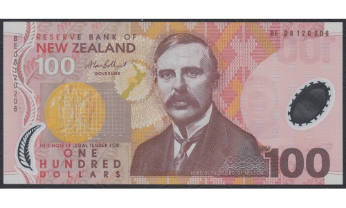 Новая Зеландия 100 долларов 2008 год, полимер пластик, Серии AF и BE (New Zealand 100 dollars 2008, Polymer plastic) P 189b: UNC