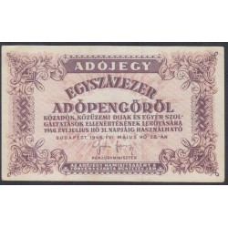Венгрия 100 000 Адопенго 1946 года, (Hungary 100 000 Adopengo 1946) P 144e: VF/XF