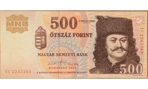 Венгрия 500 форинтов 2011 года (Hungary 500 Forint 2011) P 196d : UNC