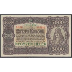 Венгрия 40 филлеров 5000 корон 1923(1925) года (Hungary 40 Filler on 5000 Korona 1923 (1925) P 82a: aUNC