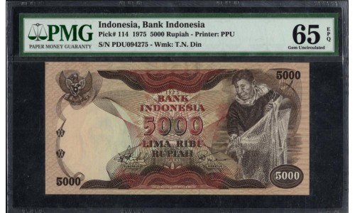 Индонезия 5000 рупий 1975 года (Indonesia 5000 rupiah 1975) P114: UNC PMG 65EPQ