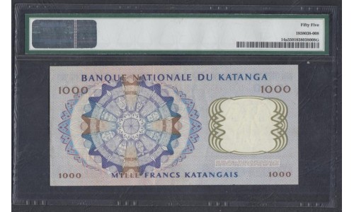 Катанга 1000 франков 1962 год (KATANGA 1000 francs 1962) P 14a: aUNC PMG 55 