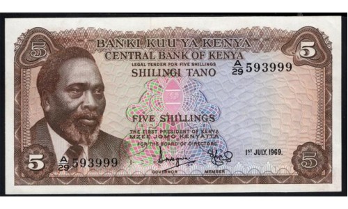 Кения 5 шиллингов 1969 года (KENYA 5 shillings 1969) P 6a: UNC