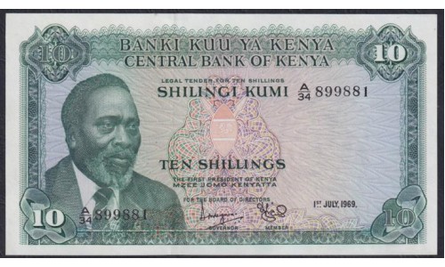Кения 10 шиллингов 1969 год, РЕДКИЕ (KENYA 10 shillings 1969) P 7a: UNC