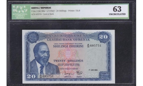 Кения 20 шиллингов 1969 год (KENYA 20 shillings 1969) P 8a: ICG 63 UNC