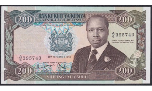 Кения 200 шиллингов 1986 года (KENYA 200 shillings 1986) P 23Aa: UNC