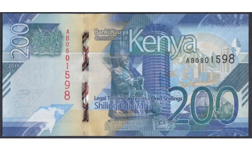 Кения 200 шиллингов 2019 год (KENYA 200 shillings 2019) P W54a: UNC