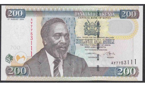 Кения 200 шиллингов август 2004 года (KENYA 200 shillings august 2004) P 43b: UNC