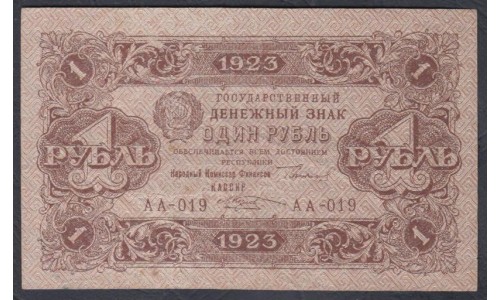 Россия СССР 1 рубль  1923 года, кассир Козлов, 1 тип, В/З Квадраты (1 Ruble 1923, Watermark: Lozinges) P 156: VF