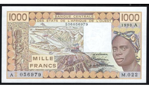 Кот-д'Ивуар 1000 франков 1990 (Cote d'Ivoire 1000 francs not 1990) P 107Aj: UNC
