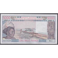 Кот-д'Ивуар 5000 франков 1983 год (Cote d'Ivoire 5000 francs not 1983) P 108Ak: UNC