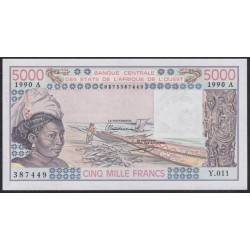 Кот-д'Ивуар 5000 франков 1990 (Cote d'Ivoire 5000 francs not 1990) P 108Aq: aUNC