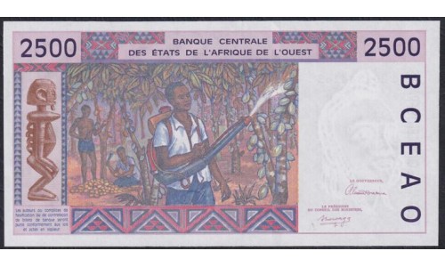 Кот-д'Ивуар 2500 франков 1992 (Cote d'Ivoire 2500 francs 1992) P 112Aa: UNC