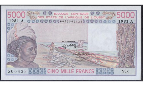 Кот-д'Ивуар 5000 франков 1981 (Cote d'Ivoire 5000 francs not 1981) P 108Ah: UNC