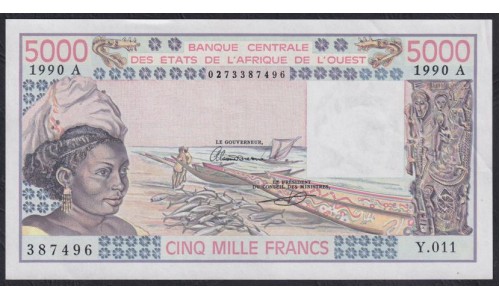 Кот-д'Ивуар 5000 франков 1990 (Cote d'Ivoire 5000 francs not 1990) P 108Aq: aUNC