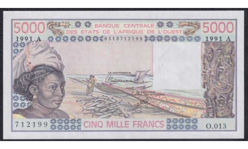 Кот-д'Ивуар 5000 франков 1991 (Cote d'Ivoire 5000 francs not 1991) P 108Ar: UNC