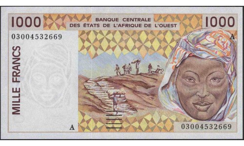 Кот-д'Ивуар 1000 франков 2003 (Cote d'Ivoire 1000 francs 2003) P 111Al: UNC