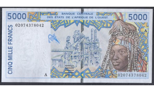 Кот-д'Ивуар 5000 франков 2002 года (Cote d'Ivoire 5000 francs 2002) P 113Al: UNC