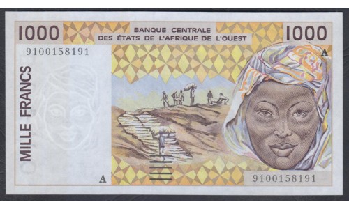 Кот-д'Ивуар 1000 франков 1991 (Cote d'Ivoire 1000 francs 1991) P 111Aa: UNC