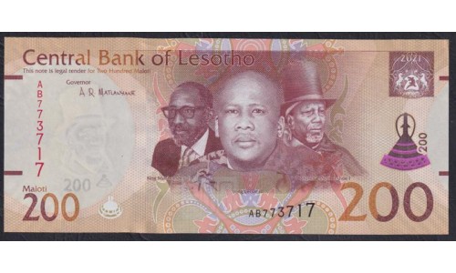Лесото 200 малоти 2021 (Lesotho 200 maloti 2021) P W30: UNC
