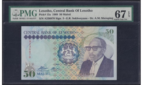 Лесото 50 малоти 1989 года (Lesotho 50 maloti 1989) P 13a: PMG 67 Superb Gem UNC EPQ