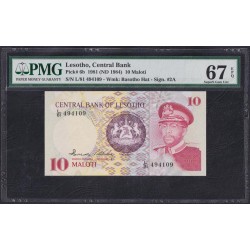Лесото 10 малоти 1981 года, L/81 49409 (Lesotho 10 maloti 1981) P 6b: PMG 67 Superb Gem UNC EPQ