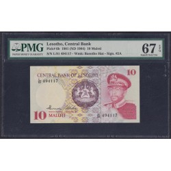 Лесото 10 малоти 1981 года, L/81 494117 (Lesotho 10 maloti 1981) P 6b: PMG 67 Superb Gem UNC EPQ