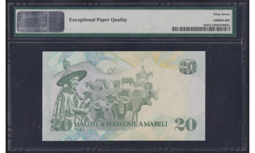 Лесото 20 малоти 1984 года (Lesotho 20 maloti 1984) P 6b: PMG 67 Superb Gem UNC EPQ