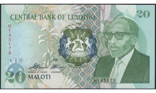 Лесото 20 малоти 1990 (Lesotho 20 maloti 1990) P 12a : Unc